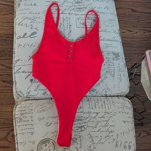 Red One-Piece High-leg Swimsuit